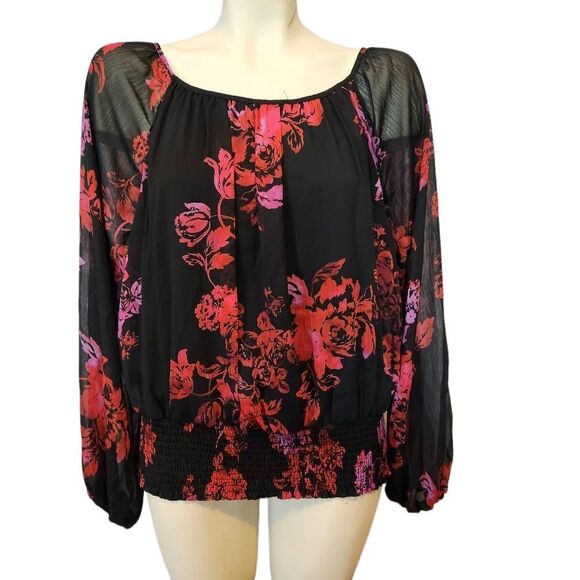 Harper 241 Red and Pink Floral Long Sleeve Blouse - Picture 1 of 5